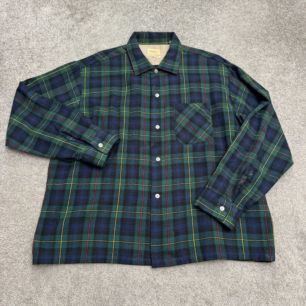 Vintage Andrew Fifth Avenue Flannel Shirt Men XL Green Plaid Wool Blend Flawed